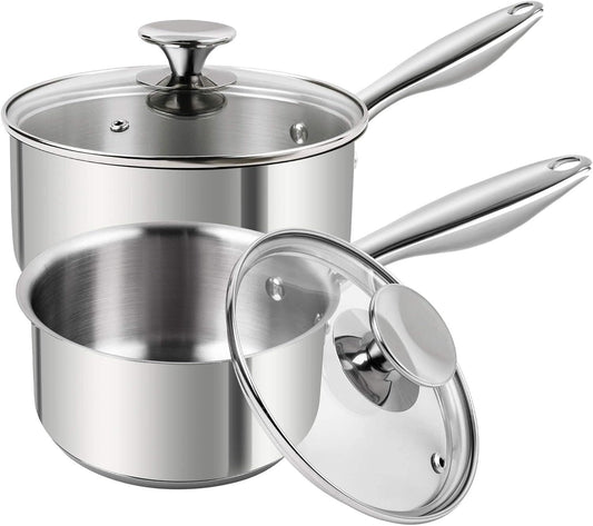 MICHELANGELO 2 Piece Stainless Steel Saucepan Set - 1Qt & 2Qt, Premium German Technology Sauce Pans, Induction Compatible 18/10 Stainless Steel - CookCave