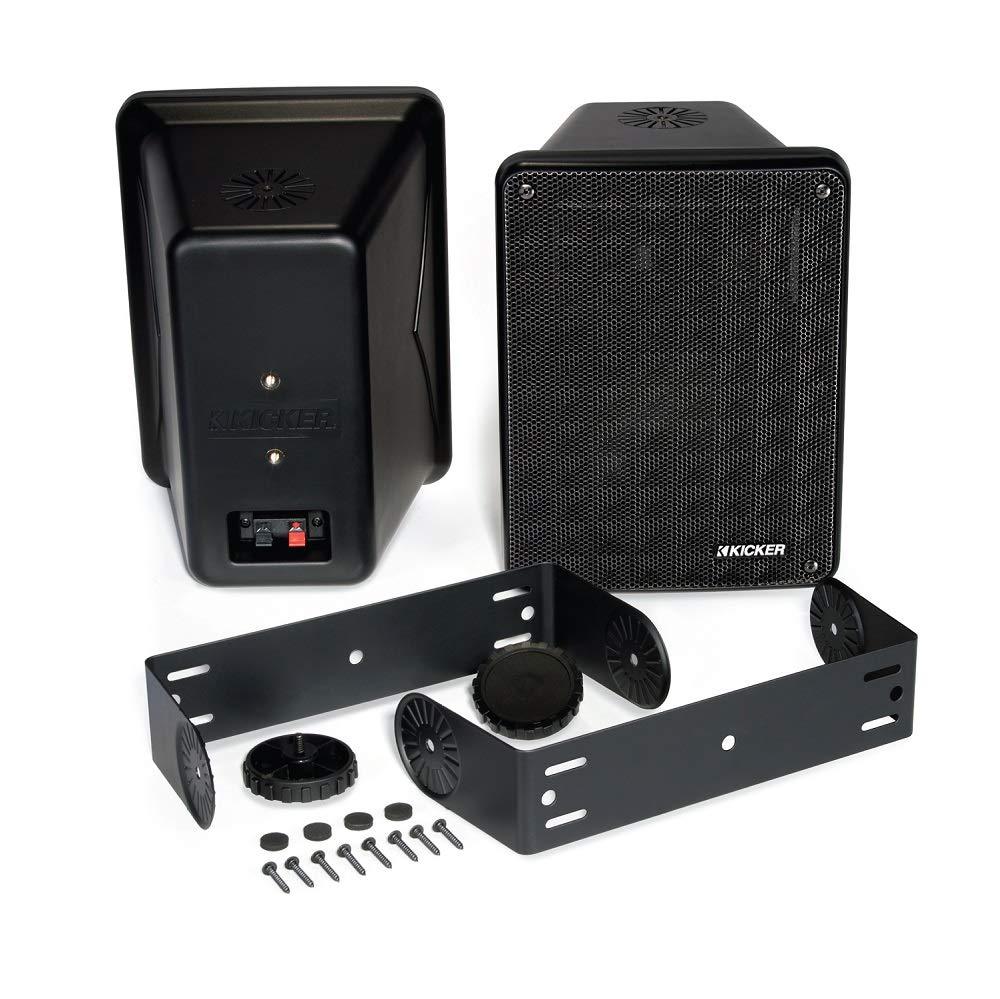 KICKER KB6B 2-Way Full Range Indoor Outdoor Speakers (Pair) Weatherproof Speakers for Patio Garage Poolside in-Home, 6.5 inch woofer, 2x5 inch Horn Tweeter Black - CookCave