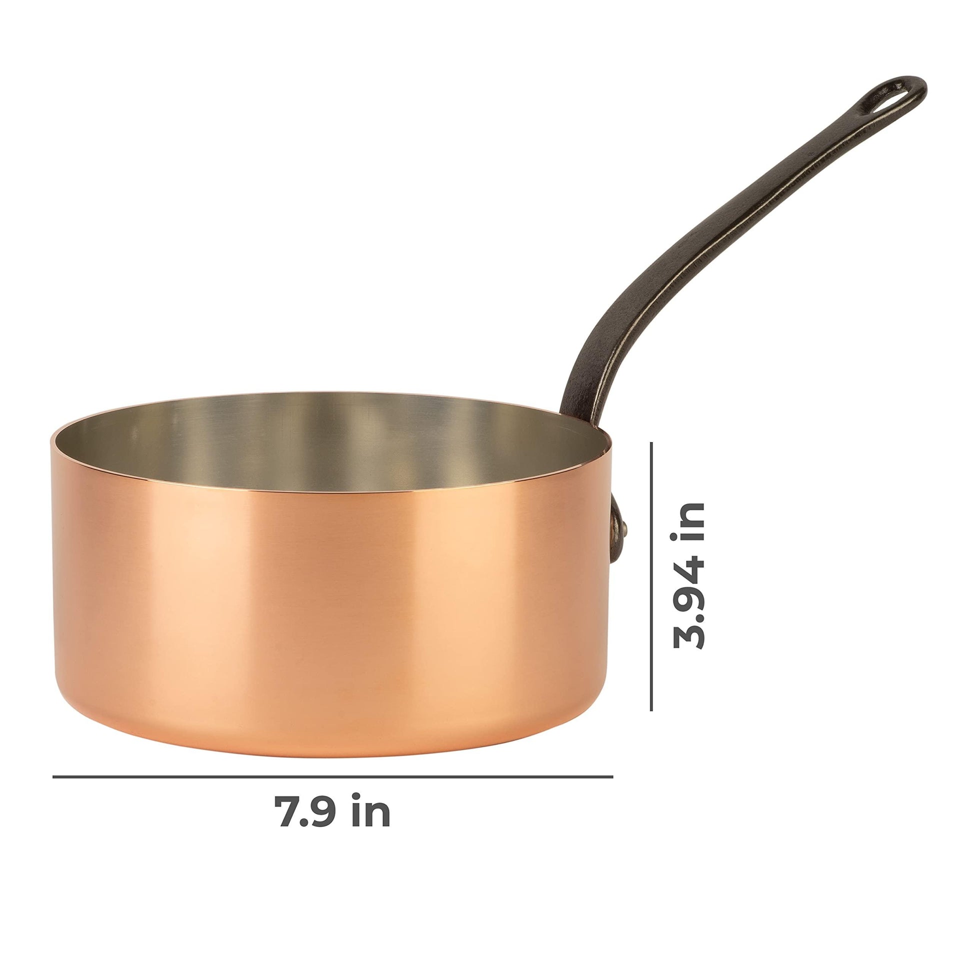 Cuisine Romefort | tinned copper saucepan and cast iron handle | traditional solid copper saucier casserole from France 3.1 qt - CookCave