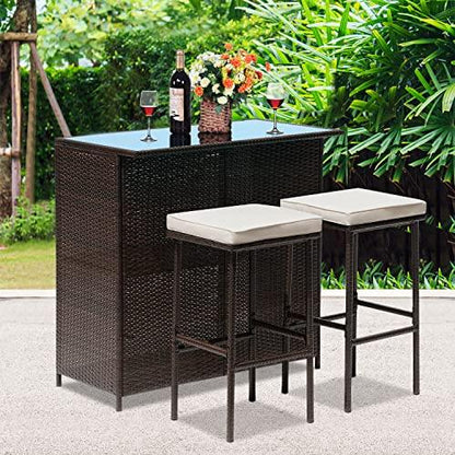 Wicker Patio Furniture 3 Piece Patio Set Chairs Wicker Outdoor Rattan Conversation Sets Bistro Set Coffee Table for Yard or Backyard - CookCave