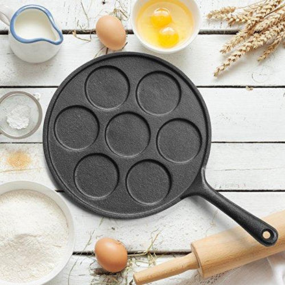 Commercial CHEF Cast Iron Pancake Pan, Silver Dollar Pancake Griddle, Easy to Clean & Heats Evenly, Makes 7 Mini Silver Dollar Pancakes - CookCave