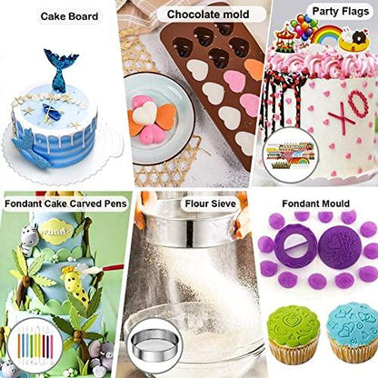 Gawren-H&E Cake Decorating Kit with Cake Carrier,678 PCS Cake Decorating Supplies Kit with 3 Springform Pans,Piping Bags and 74 Piping Tips,Chocolate Mold,Turntable - Baking Supplies Kit Set - CookCave