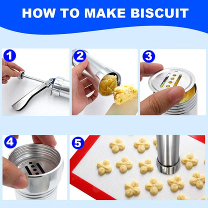 YOOUSOO Cookie Maker Cookie Press Gun, Kit Stainless Steel Biscuit Press Maker (with 20 Disc and 4 Nozzles) Homemade Baking Tool Biscuit Cake Dessert DIY Maker and Decoration - CookCave