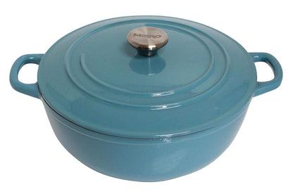 Mirro MIR-19063 4.8 Quart Cast Iron White Enamel Coated Interior Dutch Oven, Teal, Ready to Use - CookCave