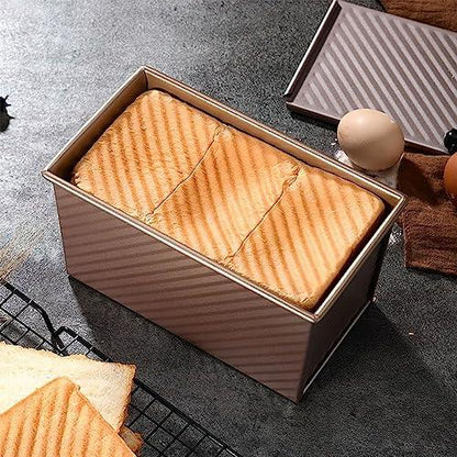 SNXDBH 2 pack Loaf Pan with Lid, 1 lb Non-Stick Bread Toast Mold, Carbon Steel Corrugated Bread Toast Box Mold for Baking Bread Pan Bread Tin for Homemade Cakes, Breads and Meatloaf(Champagne Gold) - CookCave