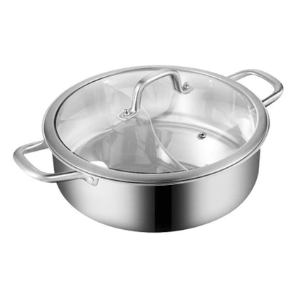 Double-flavor Shabu Shabu Pot with Divider and Lid, Dual Sided Nonstick Hot Pot, 32cm/12.6in Stainless Steel Shabu Shabu Pot, for Induction Cooktop, Gas Stove & Hot Burner, Soup Ladle Included - CookCave
