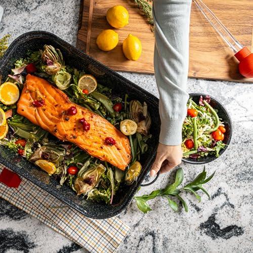 Granite Ware 21 in Oven Rectangular Roaster with lid. (Speckled Black) - Accommodates up to 25 lb poultry or roast. - CookCave