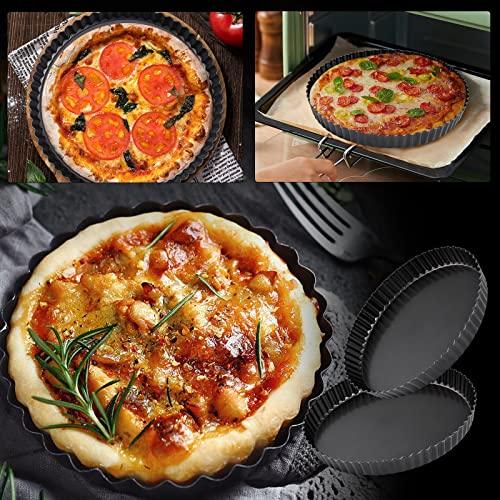 Theuzi 9 in Non-Stick Tart and Quiche Pan with Removable Bottom and 4 Mini Tart Pans 4-inch, Heavy Duty Fluted Side for Pies, Mousse Cakes, Dessert Baking (5 Pack) - CookCave