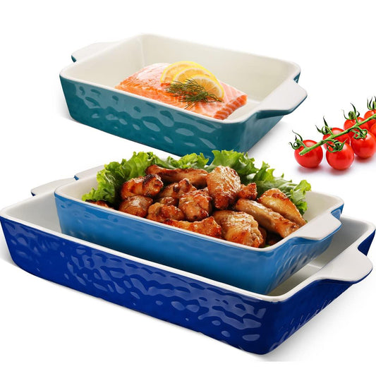 3Pack Ceramic Baking Dish for Oven Large Casserole Baking Dish with Handles Packaging Upgrade Nonstick Ceramic Bakeware for Cooking, Cakes, Lasagna & Gift, Blue - CookCave