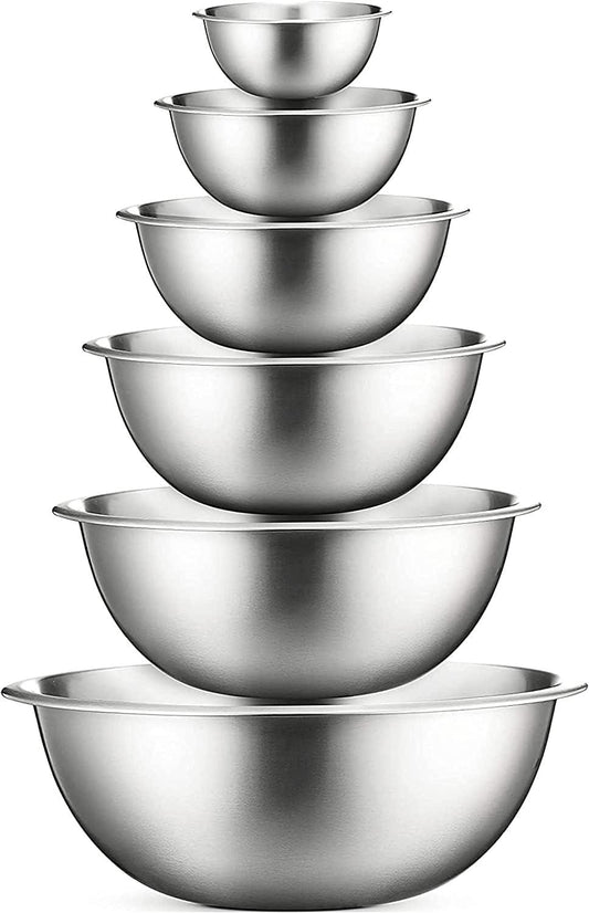 COOK WITH COLOR Stainless Steel Mixing Bowls - 6 Piece Stainless Steel Nesting Bowls Set includes 6 Prep Bowl and Mixing Bowls - CookCave