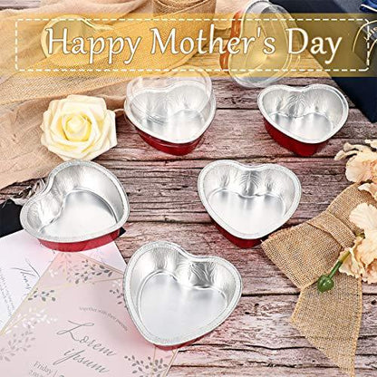 Aluminum Foil Cake Pan Heart Shaped Cupcake Cup with Lids 100 ml/ 3.4 Ounces Disposable Mini Cupcake Cup Flan Baking Cups for Valentine Mother's Day Wedding Xmas Birthday (Red,20 Sets) - CookCave