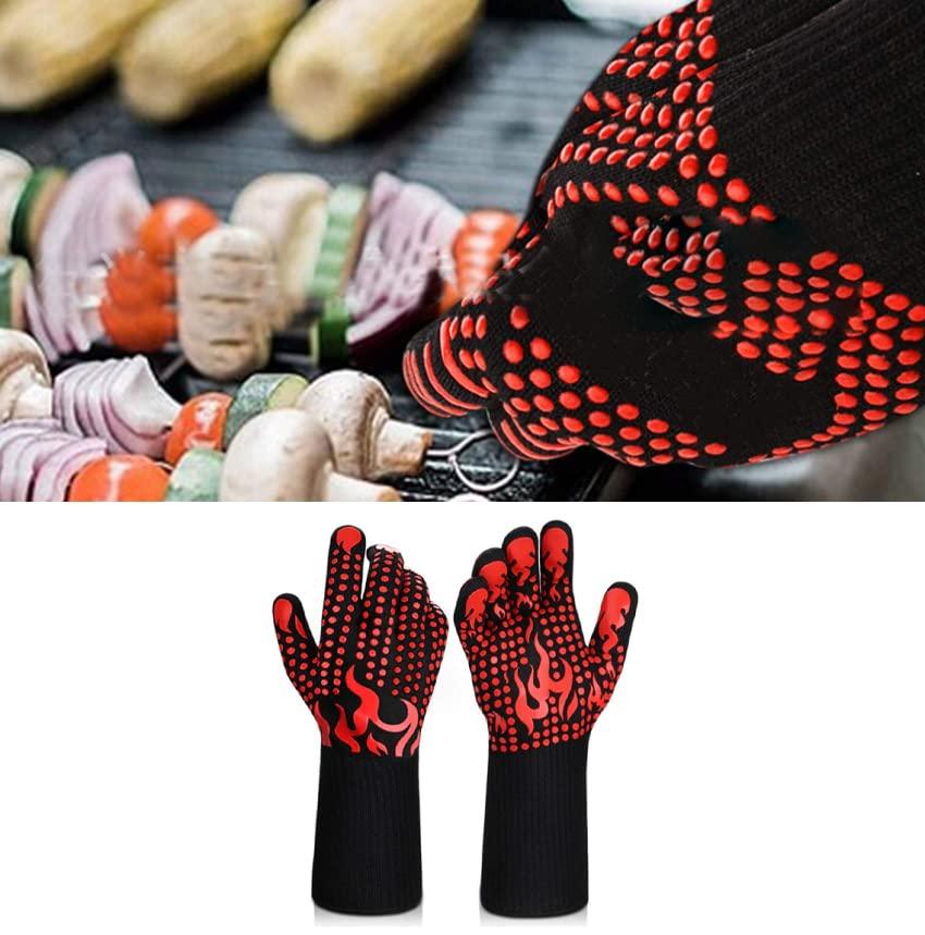 BBQ Gloves, Silicone Smoker Oven Gloves Heat Resistant Grilling Gloves Non-Slip Oven Gloves with 5 Fingers Design for Barbecue Cooking Baking - CookCave