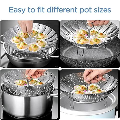 Yubng Vegetable Steamer Basket, 304 Stainless Steel Steamer for Cooking, Expendable Food Steamer to Fit Various Size Pot (5.7" to 9" + 7.3" Kitchen Tong) - CookCave