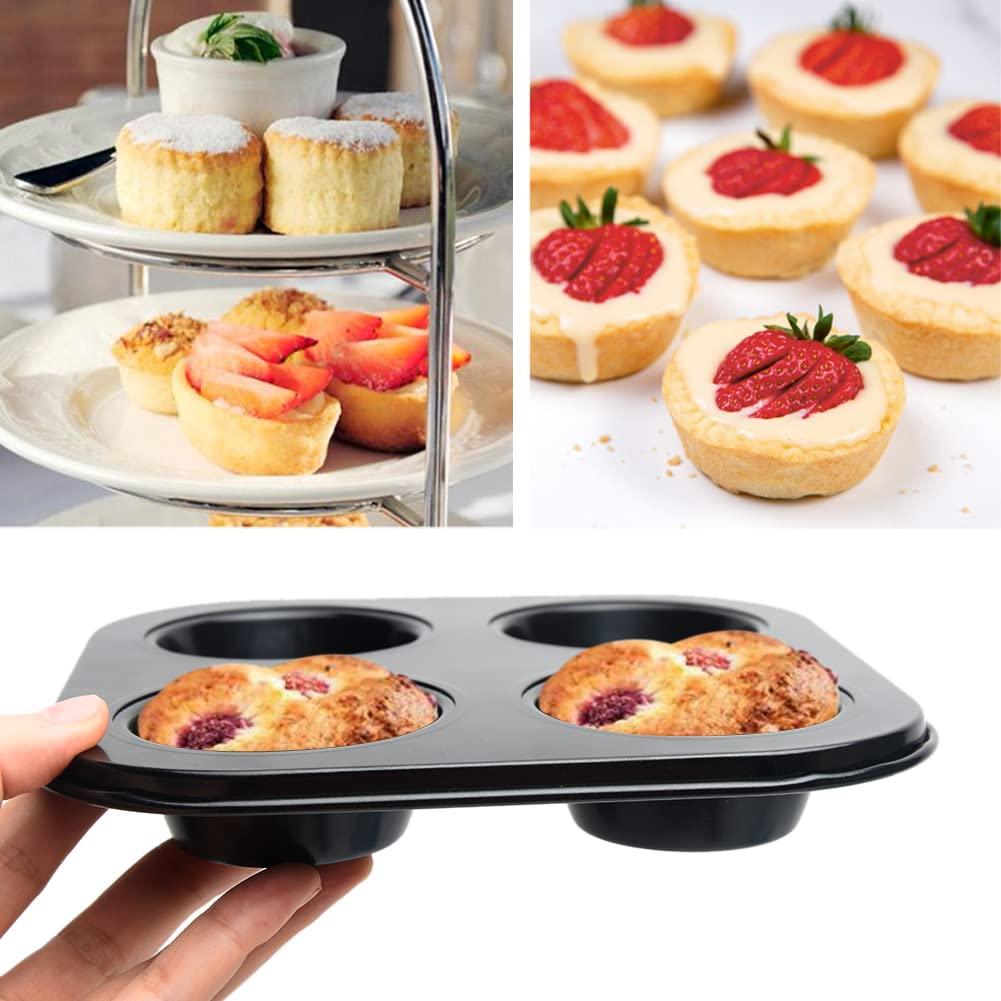 4 Cup Muffin Pan Mold - Non-Stick Cupcake Baking Tray/Tin - Carbon Steel Cake Mould For home, cafe bar and restaurant (Black) - CookCave