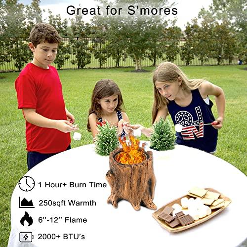 SISETOP Tree Stump Tabletop Fire Pit, Concrete Indoor Smores Maker, Portable Table Top Firepit Bowl, Smokeless Mini Fireplace for Outdoor, Camping, Outside, Patio, Decor - CookCave