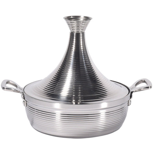 304 Stainless Steel Moroccan Tagine Pot, Non Stick Moroccan Cooking Pot with 2 Handles, Large Moroccan Cooker Handmade Tagine Pot with Cone-Shaped Lid,Silver,22cm - CookCave
