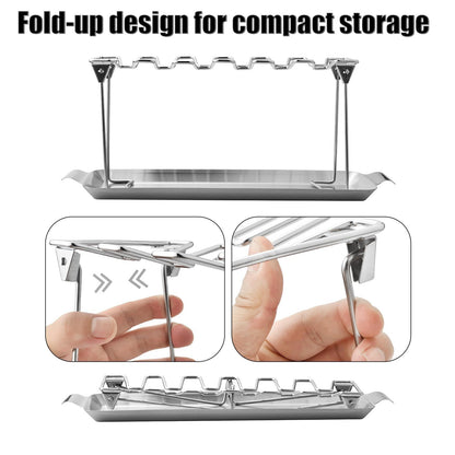 Chicken Leg Rack for Grill with Drip Tray - Easy to Use 12 Slots Chicken Wing Rack - Premium Stainless Steel Chicken Drumstick Rack for Smoker - Chicken Drumstick Holder for Grill Accessories - CookCave