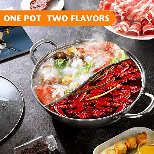 LP Living Plus Dual Sided Stainless Steel Shabu Shabu Hot Pot with Glass Lid, 30cm - CookCave