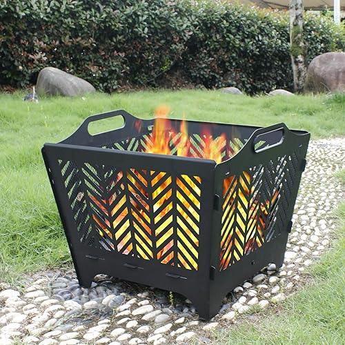 OutVue 20 inch Fire Pits for Outside with Grill & Storage Bag,Portable Fire Pit,Wood Burning Fire Pit with Poker & Spark Screen, Firepit for Outdoor, Patio, Yard, Garden, Camping - CookCave