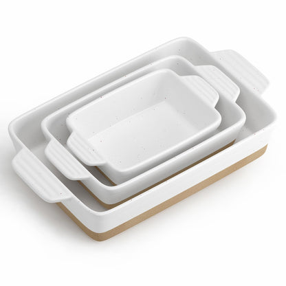 YMASINS Ceramic Baking Dish, Casserole Dishes for Oven, Extra Deep Lasagna Pans with Handles, Rectangular Bakeware Set of 3 from Oven to Table, Easy to Clean, 14.7 x 8.7 x 3 Inches, White - CookCave