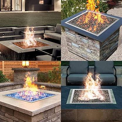 Skyflame 24" x 24" Square Stainless Steel Drop-in Fire Pit Kit with Fire Pit Burner Pan, Fire Burner Ring and Protective Lid, Suitable for Indoor or Outdoor DIY Firepit - CookCave