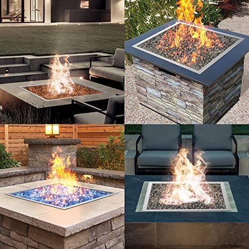 Skyflame 12 inch Square Stainless Steel Drop in Fire Pit Burner Pan with Burner Ring and Protective Cover, Outdoor DIY Firepit Kit for Both Natural Gas and Liquid Propane - CookCave