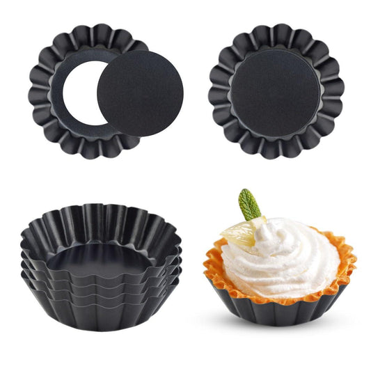 4 Pack Tart Pans Tortilla Pan Set Mini Tart Molds Carbon Steel Taco Shell for Baking 3 Inch Taco Salad Bowl Maker with Removable Bottom NonStick Tortilla Bowl Fluted Side for Quiche Cakes Pies (Black) - CookCave