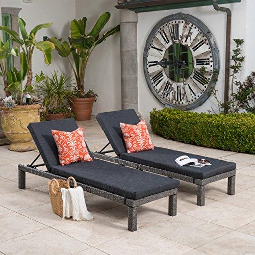 Christopher Knight Home Puerta Outdoor Wicker Chaise Lounges with Water Resistant Cushion, 2-Pcs Set, Mixed Black / Dark Grey - CookCave