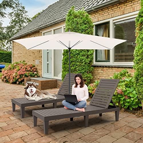 VINGLI Outdoor Chaise Lounge, Wood Texture Design with 5-Level Adjustable Backrest, Waterproof Durable Folding Chair, PP Material Patio Chair for Beach, Backyard, Pool, Gray-Brown … - CookCave