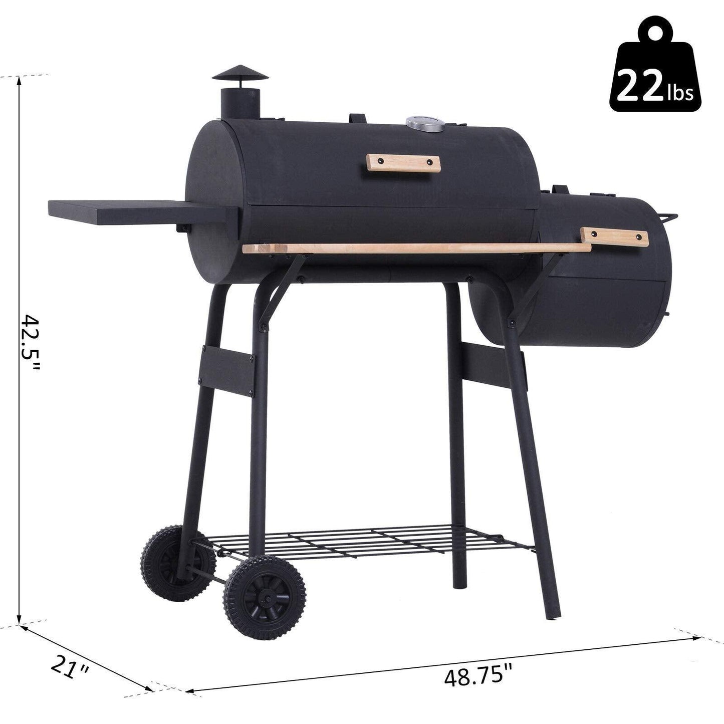 Portable Backyard Charcoal BBQ Grill and Offset Smoker Combo Backyard with Wheels Steel 48 Inch - CookCave