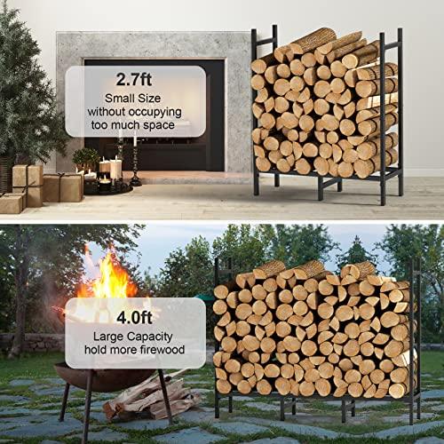 4ft Outdoor Indoor Firewood Rack Holder for Fireplace Wood Storage, Adjustable Stacker Stand, Heavy Duty Fire Logs Stand Stacker Holder for Fireplace Metal Lumber Storage Carrier Organizer - CookCave