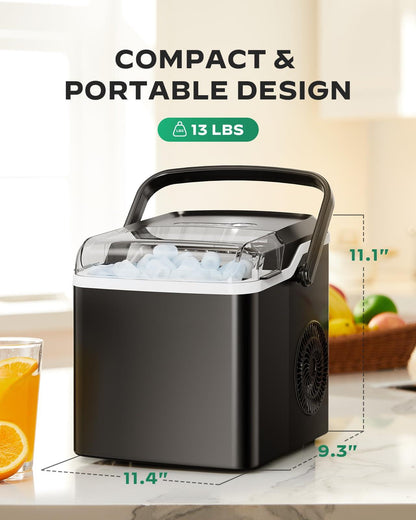 Silonn Countertop Ice Maker - 9 Cubes Ready in 6 Mins, 26lbs in 24Hrs, Portable Ice Machine with Self-Cleaning, 2 Sizes of Bullet Ice for Home/Kitchen/Party/RV, Black - CookCave