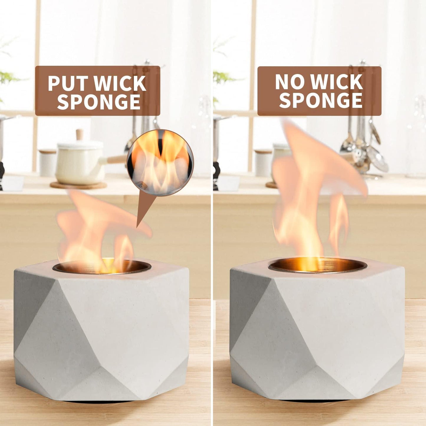 KIZZBY Table Top Fire Pit Bowl - Concrete Tabletop Fireplace Indoor Outdoor Decor Portable Rubbing Alcohol Burner Smores Maker for Patio Balcony with Extinguisher - CookCave