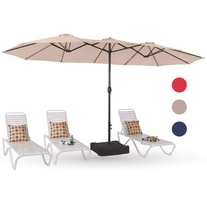 PHI VILLA 15ft Large Patio Umbrellas with Base Included, Outdoor Double-Sided Rectangle Market Umbrella with Crank Handle, for Poolside Lawn Garden, Beige - CookCave