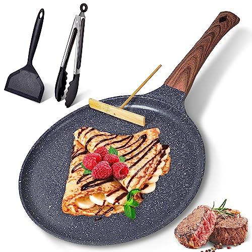 AOSION Crepe Pan Nonstick Dosa Tawa Pan,11 inch Flat Pan,Skillet Pan,Cast Aluminum Tortilla Pan for Pancake Omelette Steak Frying Egg with Ergonmic Handle,For All Stoves - CookCave