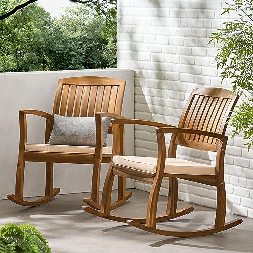 Christopher Knight Home Selma Acacia Rocking Chairs with Cushions, 2-Pcs Set, Teak Finish - CookCave