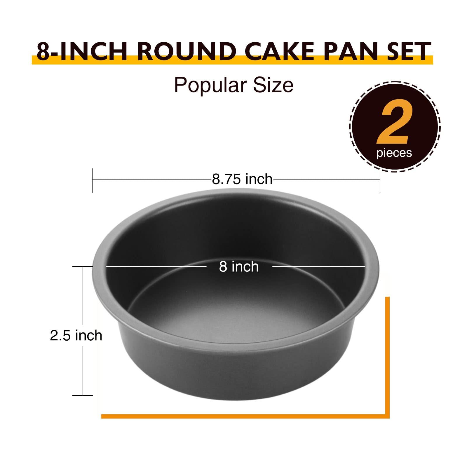 HONGBAKE 8 Inch Round Cake Pan Set for Baking with 60 Pieces Parchment Paper, Nonstick Circle Cake Pans Set of 2, Layer Cake Tin, Cheesecake Mold, Huty Duty - Grey - CookCave