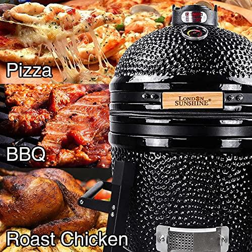 London Sunshine Ceramic Kamado Charcoal BBQ Grill -The Junior Series with Tall Stand (Black) - CookCave