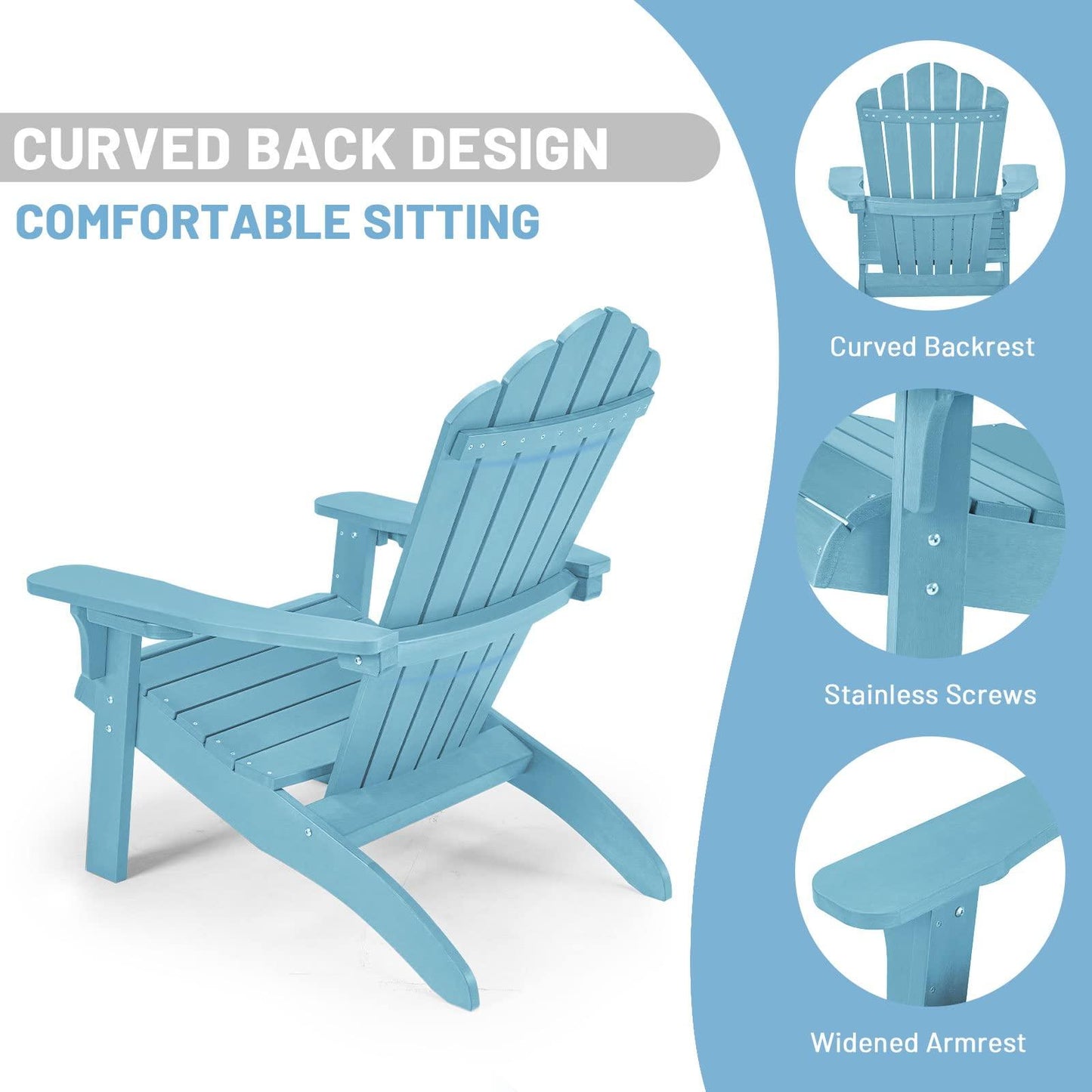 Cecarol Normal Size Adirondack Chair, Poly Lumber Patio Fire Pit Chair with 2 Cup Holder, 385lbs Capacity, All Weather Resistant Chair for Indoor, Outdoor, Garden-AC01S Blue - CookCave