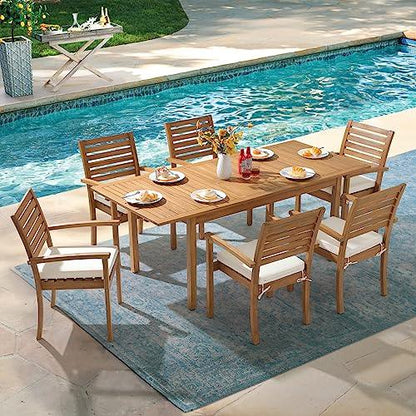 OC Orange-Casual 7 Piece Patio Dining Set, Outdoor Acacia Wood Furniture Set, Extendable Rectangular Table and 6 Stackable Chairs w/Removeable Fabric Cushion, FSC Certified, for Deck Garden Backyard - CookCave