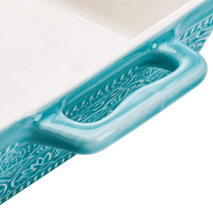 Hacaroa Set of 3 Ceramic Baking Dishes, Rectangular Bakeware with Handles, Elegant Casserole Dish Set Lasagna Pan for Baking, Cooking, Cake Dinner, Banquet, Lake Blue, 3 Sizes - CookCave