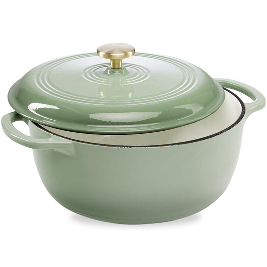 Best Choice Products 6 Quart Enamel Cast-Iron Round Dutch Oven, Family Style Heavy-Duty Pre-Seasoned Cookware for Home, Kitchen, Dining Room, Oven Safe w/Lid, Dual Handles - Sage Green - CookCave