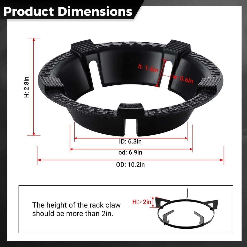 Homaisson Windproof Wok Support Ring, Gather Fire Cast Iron Burner Ring for Gas Stove Rack, Non-Slip Pot Pan Holder, Energy-Saving Wok Stand for 5-Claw Racks or Grates - CookCave