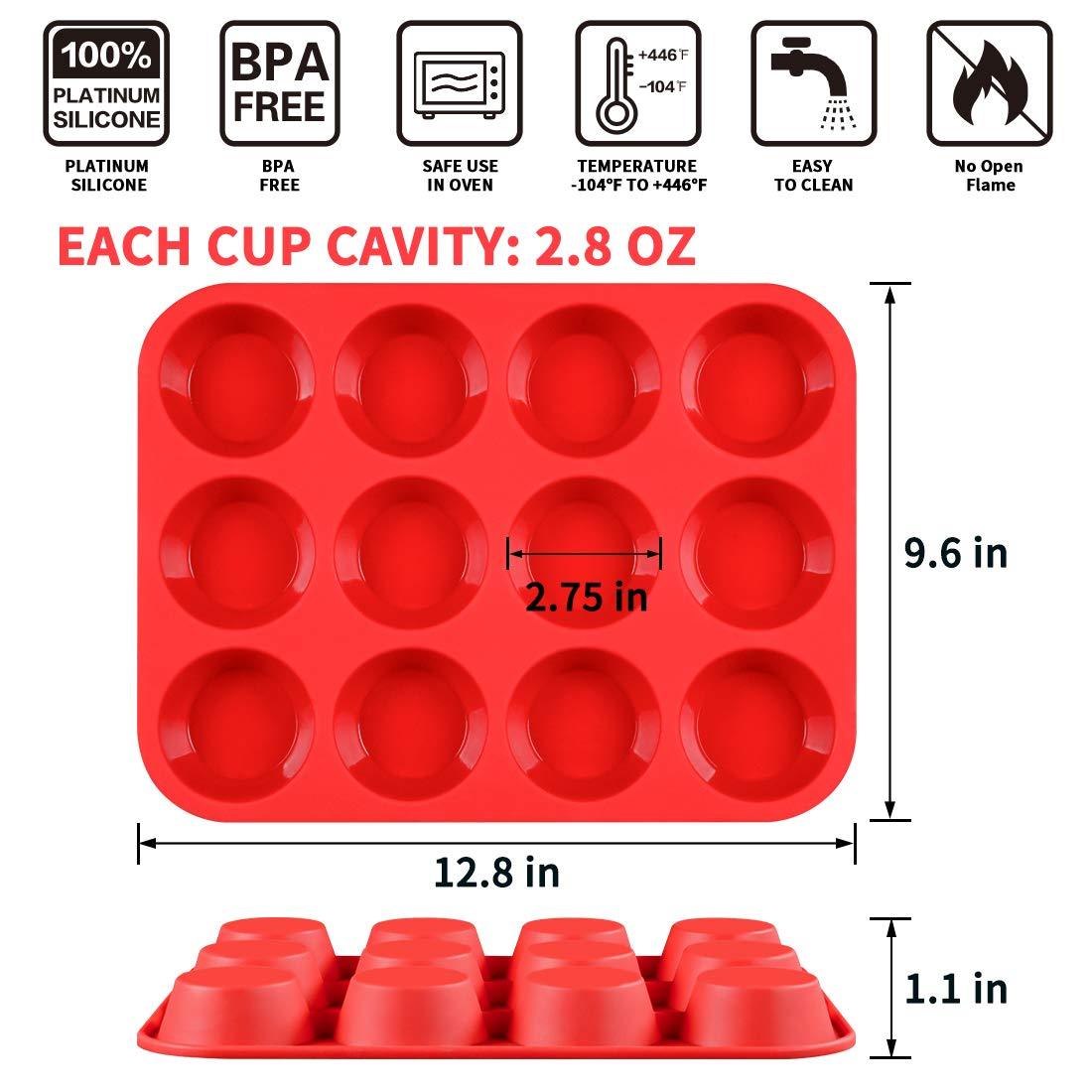 CAKETIME 12 Cups Silicone Muffin Pan - Nonstick BPA Free Cupcake Pan 1 Pack Regular Size Silicone Mold - CookCave