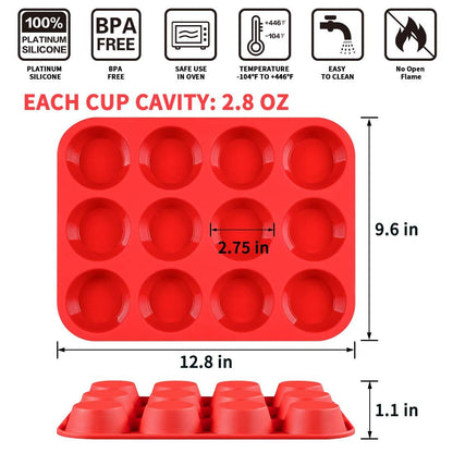 CAKETIME 12 Cups Silicone Muffin Pan - Nonstick BPA Free Cupcake Pan 1 Pack Regular Size Silicone Mold - CookCave