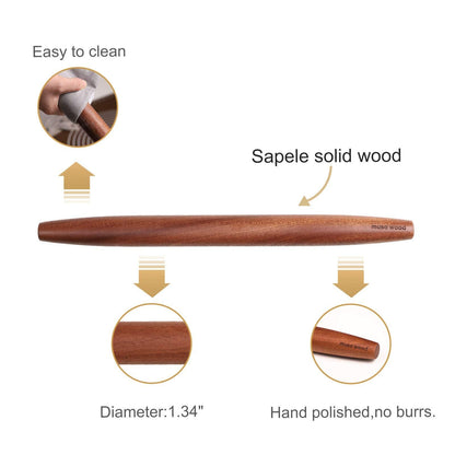 Muso Wood Sapele Wooden French Rolling Pin for Baking, Tapered Roller for Fondant, Pie Crust, Cookie, Pastry (French 15-3/4inch) - CookCave