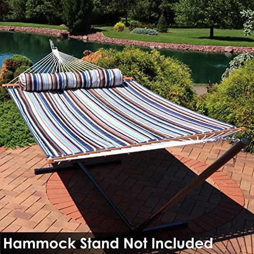 Sunnydaze Outdoor Quilted Fabric Hammock - Two-Person with Spreader Bars - Heavy-Duty 450-Pound Capacity - Ocean Isle - CookCave