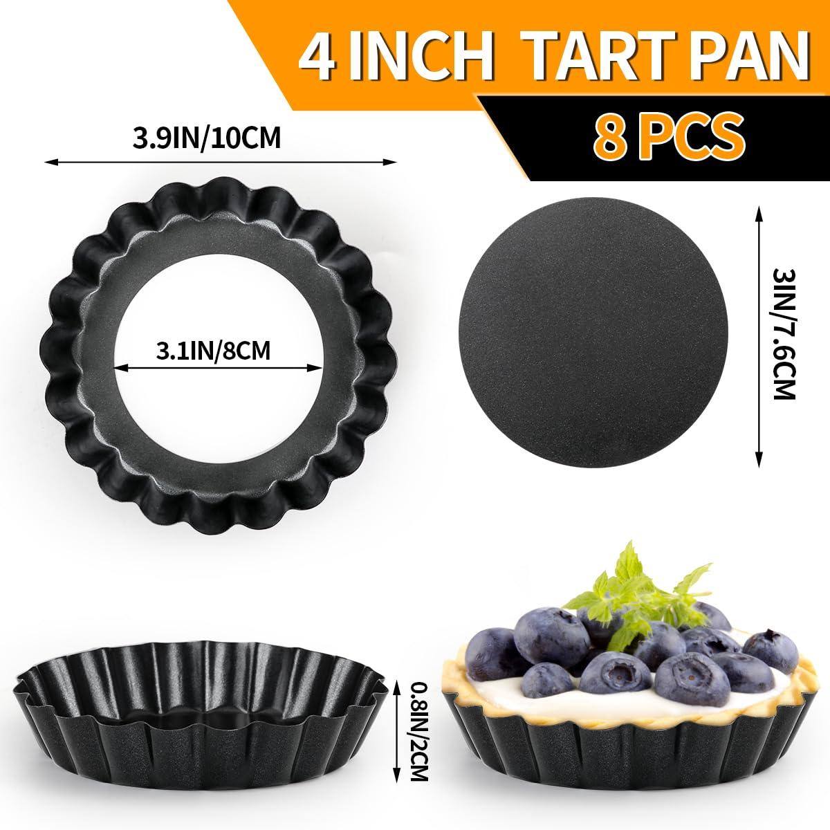 Dwlire 4 Inch Tart Pan Set of 8, Mini Tart Pans with Loose Bottom Nonstick Round Mini Quiche Pie Pan Reusable Carbon Steel Small Tartlet Tins for Pies,tart, Cakes, Dessert Baking - CookCave