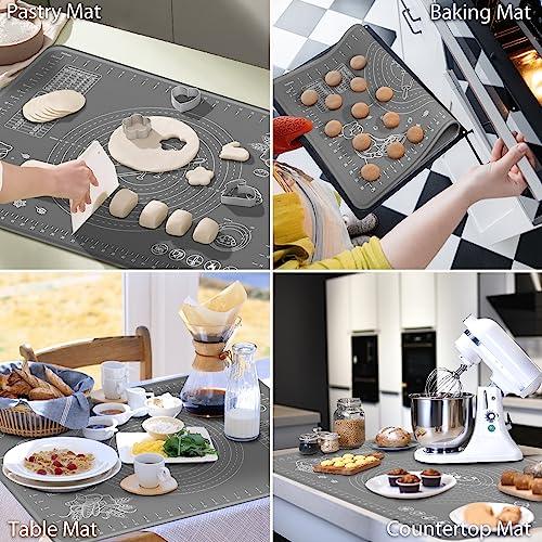 Silicone Pastry Mat Extra Thick Non-stick Baking Mat, 32" x 24" Rolling Dough With Measurements Non-slip Silicone Mat, Kneading Mat, Counter Mat, Dough Mat with Edge Heightening - CookCave