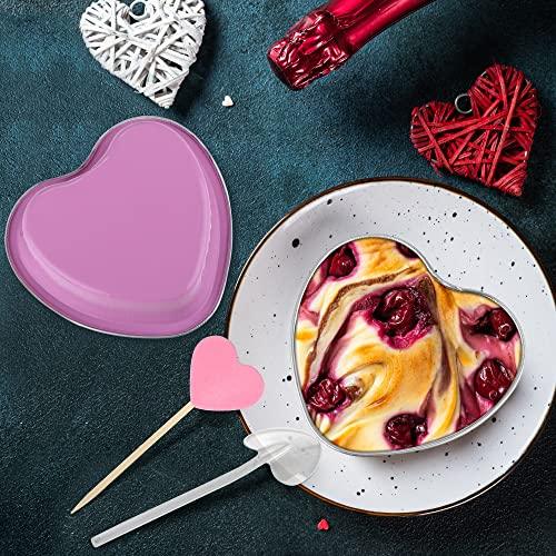 Fovths 60 Pack Valentine‘s Day Heart Shaped Cake Pans with Lids 3.4oz/100ml Disposable Valentine Baking Supplies Aluminum Foil Heart Pans with Spoon Heart Topper for Valentine Mother's Day Party, Pink - CookCave